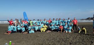 Wide beach shot of participants